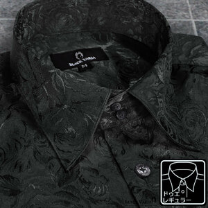 a161222-bk BlackVaria ドゥエボットーニ 花柄 薔薇 ジャガード レギュラーカラー サテン ドレスシャツ メンズ(ブラック黒) XL パーティー