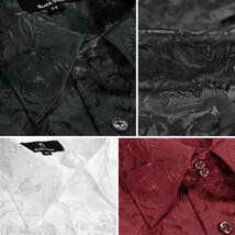 a161222-bk BlackVaria ドゥエボットーニ 花柄 薔薇 ジャガード レギュラーカラー サテン ドレスシャツ メンズ(ブラック黒) S パーティー_画像3