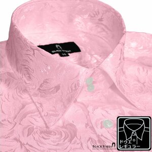 a161222-pk BlackVaria ドゥエボットーニ 花柄 薔薇 ジャガード レギュラーカラー サテン ドレスシャツ メンズ(ピンク) L パーティー