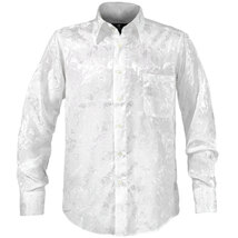 a161222-wh BlackVaria ドゥエボットーニ 花柄 薔薇 ジャガード レギュラーカラー サテン ドレスシャツ メンズ(ホワイト白) 3L パーティー_画像7
