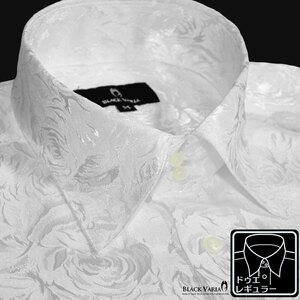 a161222-wh BlackVaria ドゥエボットーニ 花柄 薔薇 ジャガード レギュラーカラー サテン ドレスシャツ メンズ(ホワイト白) L パーティー