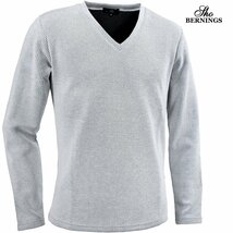 333533-02 Bernings sho Tシャツ 長袖 Vネック ストライプ柄 シンプル ロンT ふくれジャガード mens メンズ(ホワイト白) M カジュアル_画像1