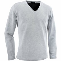 333533-02 Bernings sho Tシャツ 長袖 Vネック ストライプ柄 シンプル ロンT ふくれジャガード mens メンズ(ホワイト白) M カジュアル_画像6