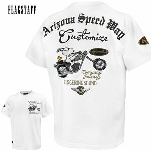 422061-10 FLAG STAFF スヌーピー SNOOPY コラボ 刺繍 アメリカン バイク クルーネック 半袖Tシャツ メンズ(ホワイト白) XL