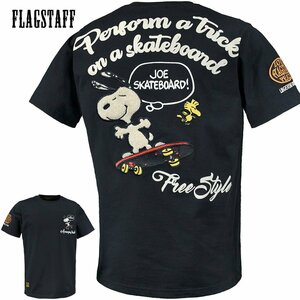 432035-20 FLAG STAFF SNOOPY PEANUTS スヌーピー 半袖Tシャツ クルーネック スケボー アメカジ Tシャツ メンズ(ブラック黒) M