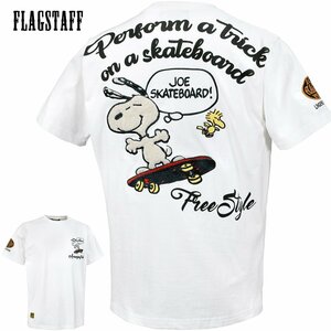 432035-10 FLAG STAFF SNOOPY PEANUTS スヌーピー 半袖Tシャツ クルーネック スケボー アメカジ Tシャツ メンズ(ホワイト白) L