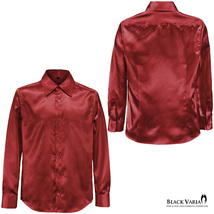 ネコポス可★141405-re BLACK VARIA 光沢サテン 無地 スリム レギュラーカラードレスシャツ メンズ(ワインレッド赤) M 衣装_画像6