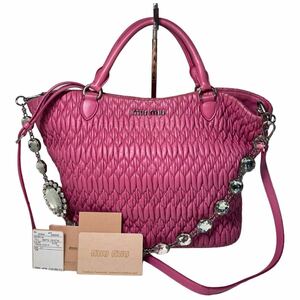  beautiful goods miumiu MiuMiu 3wayma tera se handbag napa crystal shoulder bag tote bag leather pink 