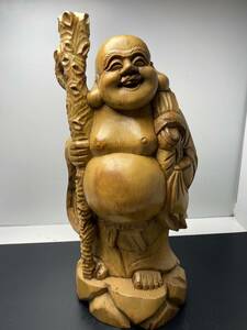 ★木製★七福神 布袋様 置物 オブジェ 縁起物 飾り 全長約58cm【中古/現状品】