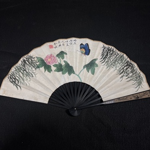 Art hand Auction Secret Chinese modern and contemporary painter Kinjo Flower and bird fan, ink painting, exquisite workmanship, antique taste, antique art Z0424, Artwork, Painting, Ink painting