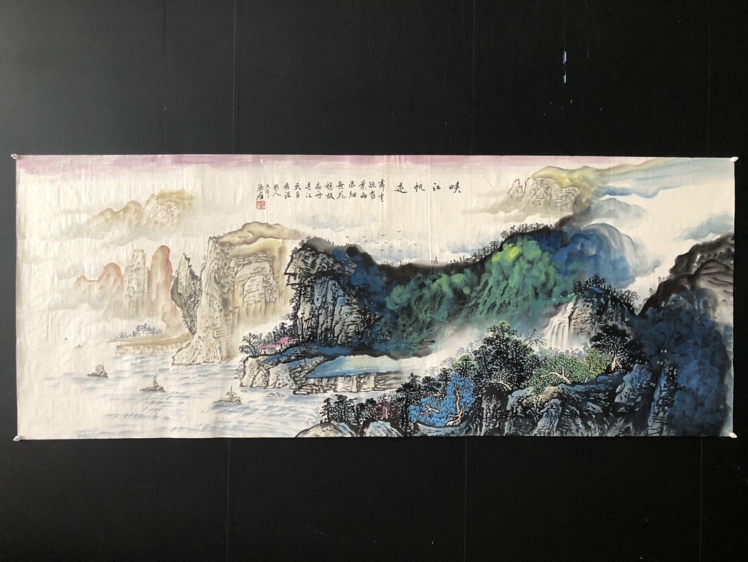 秘藏 近現代 張大千 中國國畫家 手描き 山水畫 橫幅畫 古美術 古美味 GP0401, 美術品, 絵画, その他