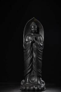 Art hand Auction Secret Qing Dynasty Wood Carving Shakyamuni Buddha Statue Purely Handmade Carving Fine Work Hand Painted Antique Delicacy Antique Art GP0428, antique, collection, Craft, Woodworking, Bamboo crafts