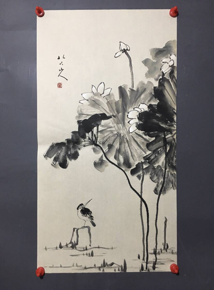 肥藏明朝八大山中国艺术家手绘花卉画古董艺术古董 GP0402, 艺术品, 绘画, 其他的