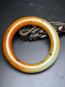 秘藏 清時代 和田玉 玉腕輪 玉彫 裝身具 極細工 古美味 古美術 Z0426