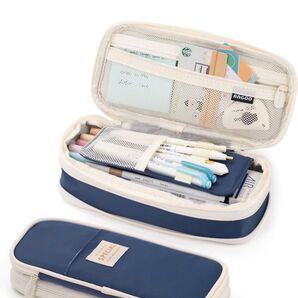 ペンケース 大容量 マチつき 筆箱 多機能 撥水布 マチ付き ネイビー 即日発送 収納ポーチ