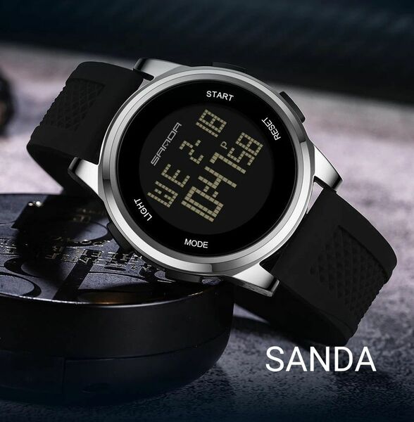 メンズ レディース 腕時計 SANDA 新品未使用 スポーツ デジタルウォッチ 防水50M シルバー&ブラック