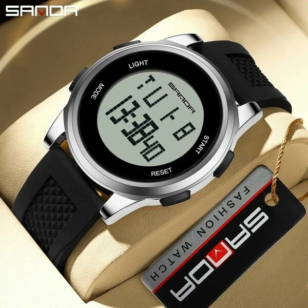 メンズ レディース 腕時計 SANDA 新品未使用 スポーツ デジタルウォッチ 防水50M シルバー