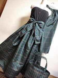 1196　着物リメイク☆大島紬ギャザースカート+ガウチョパンツ＆トートバッグストール