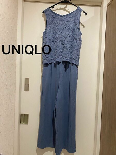 UNIQLOユニクロ セットアップ風 オールインワン パンツ Sサイズくすんだ青