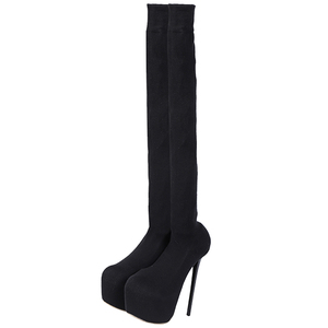  knee high boots lady's long boots pin heel 15cm knees on soft stretch long boots pretty warm (24.5cm(39))