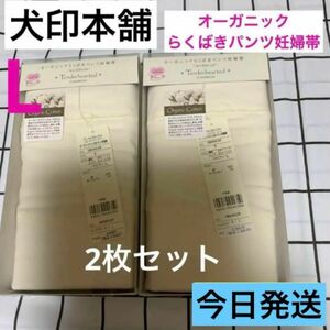 犬印本舗　オーガニックコットン　らくばきパンツ妊婦帯　Lサイズ　2枚セット　新品　キナリ　犬印妊婦帯　腹帯　パンツ型　