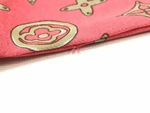 LOUIS VUITTON ルイヴィトン バンドー モノグラム マップ リボン スカーフ 赤 ピンク グラデーション シルク100％ レディース Y04-05-A★_画像8