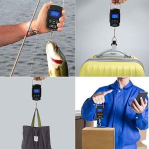 フィッシングスケール デジタル 釣り具 メジャー付き 計量 吊り下げ 計測 旅行 荷物 風袋機能 耐荷重50kg バックライトLED 送料無料の画像3