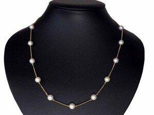 【値下げ！】アコヤパール ステーションネックレス K18 9.5g 50cm GRJソーティング付き　Jewelry Akoya-Pearl 7.0-7.5mm Necklace