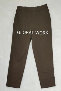 GLOBAL WORK　テーパードパンツ　カーキ　ストライプ　S