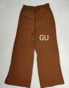 GU　サイドスリット入　 ウエストゴム ワイドパンツ　ブラウン　S