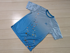 USED 中古 Mizuno ミズノ 和柄 吸汗速乾 Tシャツ レディス L 水色 日本製 スカイブルー