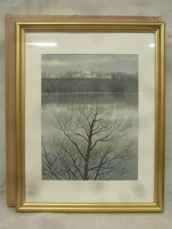 E2707 Kaii Higashiyama Dawning Lake Craft Painting P5 Grand Encadré, peinture, Peinture japonaise, paysage, Fugetsu