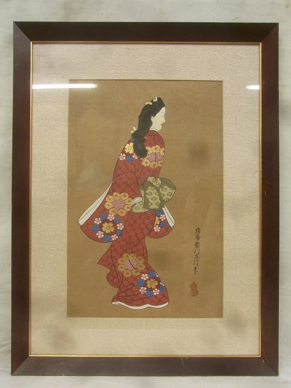 E2737 Moronobu Hishikawa Schönheit im Gegenzug Holzschnittdruck, gerahmt, Ukiyo-e, Kyoto Hangain Shinagawa-Ausgabe, Malerei, Ukiyo-e, drucken, Schöne Frau malt