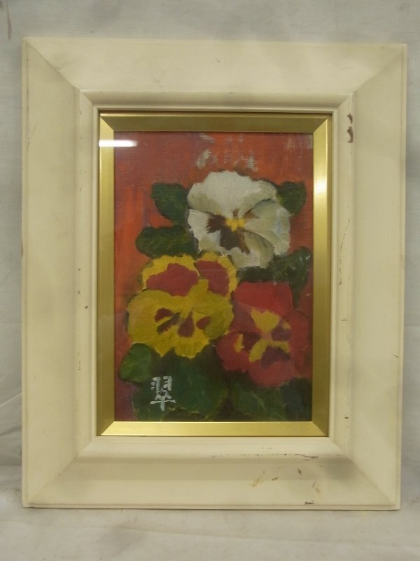 E2798 西村绿 2 花画油画 SM 带框, 绘画, 油画, 静物画