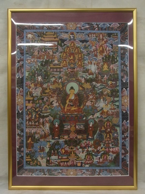 E2772 Pintura biográfica budista Thangka P12 Pintura budista enmarcada grande Budismo tibetano, cuadro, pintura japonesa, persona, Bodhisattva