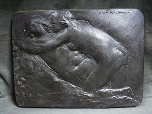 A4219 フランス彫刻家 レイモンドマーチン ブロンズレリーフ 人物図 1.3kg 壁掛