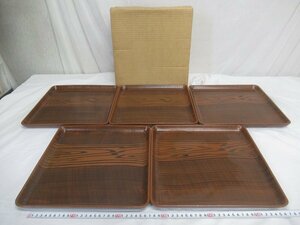 M3236 Aizu paint wood grain . seat serving tray 5 customer wooden lacquer ware angle serving tray . stone tool 