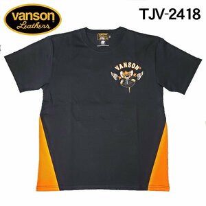 【2024年モデル！送料無料！】VANSON×TOM&JERRY　コラボ ロゴ刺繍 天竺 半袖Tシャツ　TJV-2418－ブラック－サイズXL