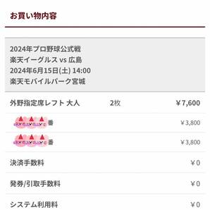 交流戦【定価は2枚で7,600円】6/15(土)楽天イーグルスvs広島カープ★外野指定席レフト前方(下段)★通路側ペア★ユニフォーム無料プレゼントの画像4