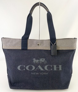 【1円出品】K2559 COACH コーチ F39904 デニム ロゴ トートバッグ キャンバス レザー ショルダーバッグ 肩掛け ネイビー レディースバッグ