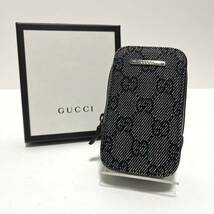 【0764】美品 GUCCI グッチ シガレットケース タバコケース GGキャンバス×レザー デニム ポーチ コスメ メンズ レディース ブラック 黒 _画像1