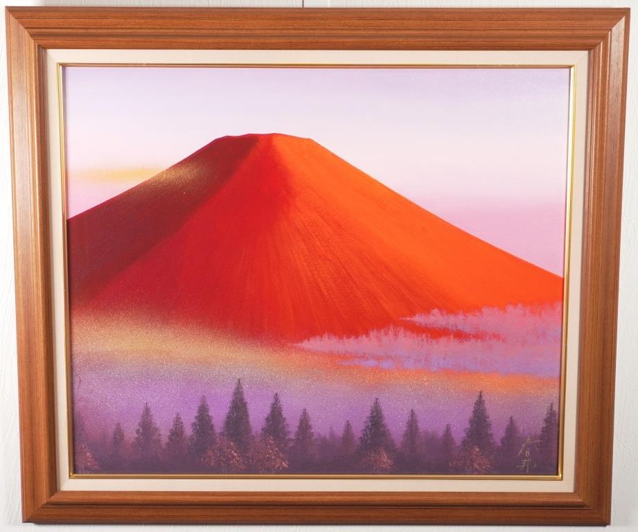 Harukuni Tokuda Red Fuji ◆ Oil painting No. 20 ◆ Autographed ◆ Large! Talented artist! Daiichi Art Association! Feng Shui Good Luck! Framed, painting, oil painting, Nature, Landscape painting