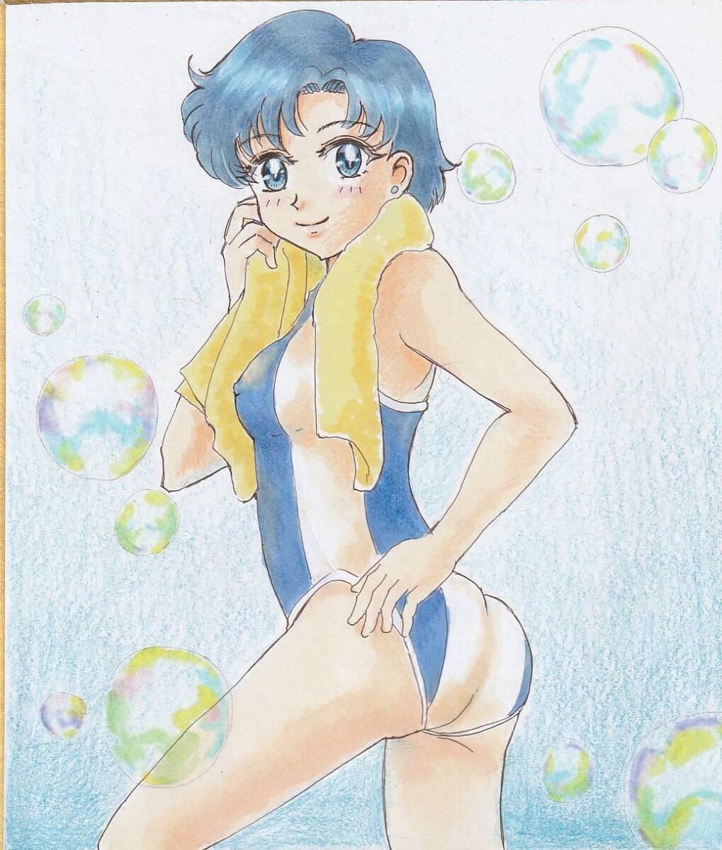 Hand-drawn illustration [Sailor Moon] Ami Mizuno transparent swimsuit, comics, anime goods, hand drawn illustration