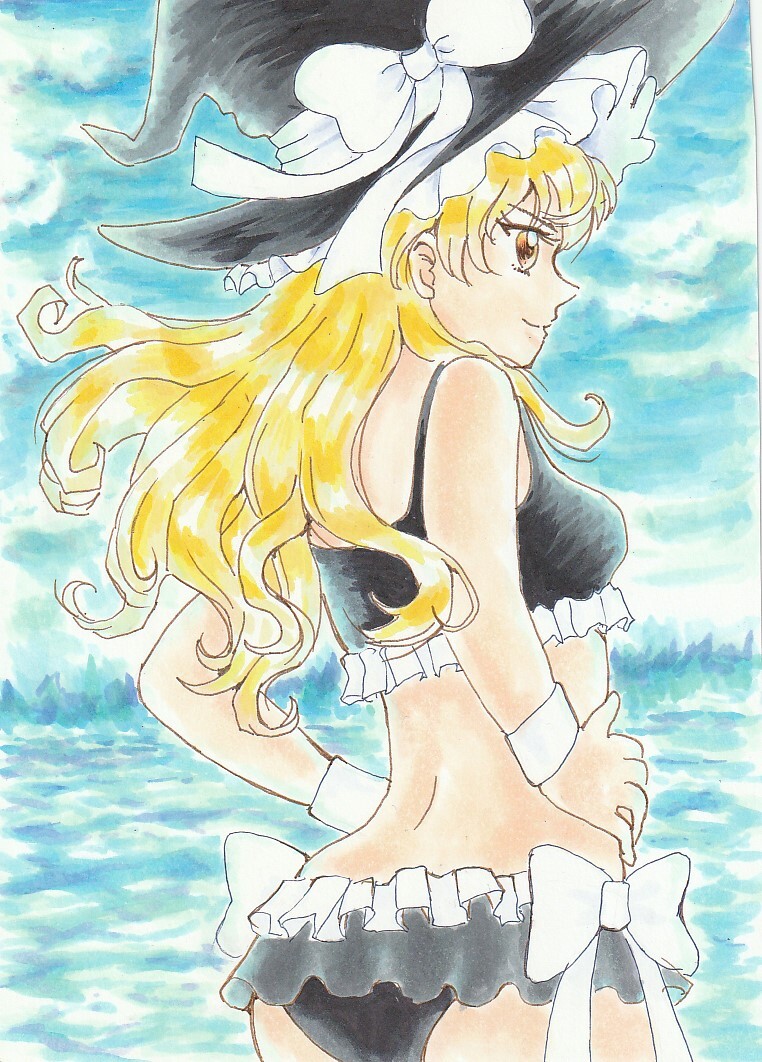 Hand-drawn illustration [Touhou Project] Marisa Kirisaki swimsuit, comics, anime goods, hand drawn illustration