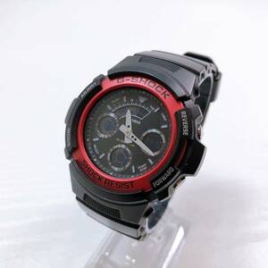 114【中古】CASIO G-SHOCK メンズ腕時計 AW-591 クオーツ アナデジ カレンダー ブラック×レッド カシオ Gショック 動作確認済み 現状品