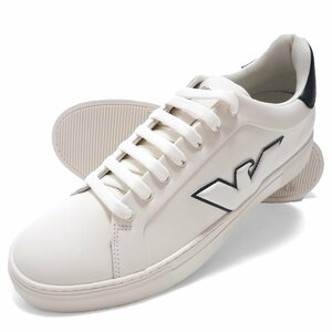 2024* newest * Emporio Armani * adult o-la. transmitting Italy made solid Eagle Logo leather sneakers white 42.5*EMPORIO ARMANI