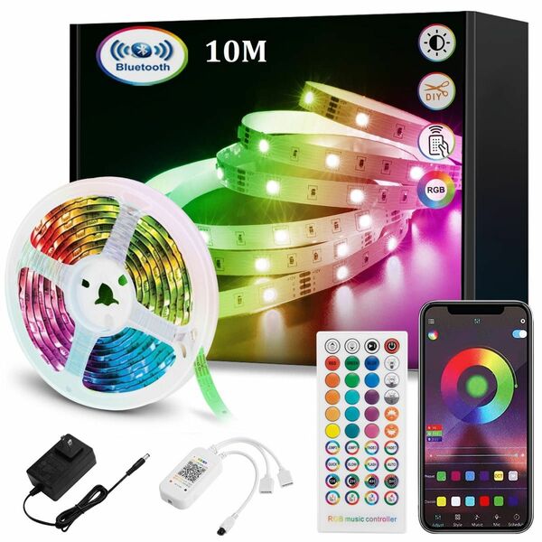 ＃5I31【新品】LEDテープライト Bluetooth 10M 音楽 音声制御 アプリ制御 リモコン 携帯対応 5050 RGB