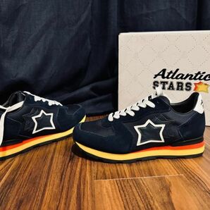 4537】新品4.4万【Atlantic Stars / アトランティックスターズ 40 高級ハンドメイドイタリアスニーカー ネイビー×イエロー】の画像1