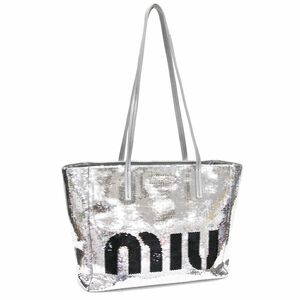  MiuMiu большая сумка 5BG147 серебряный черный украшен блестками кожа б/у Logo shopa- большая сумка женский 