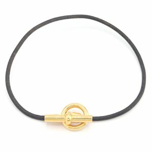 Hermes Choker Grenang Black Gold Bracket Leather Chate